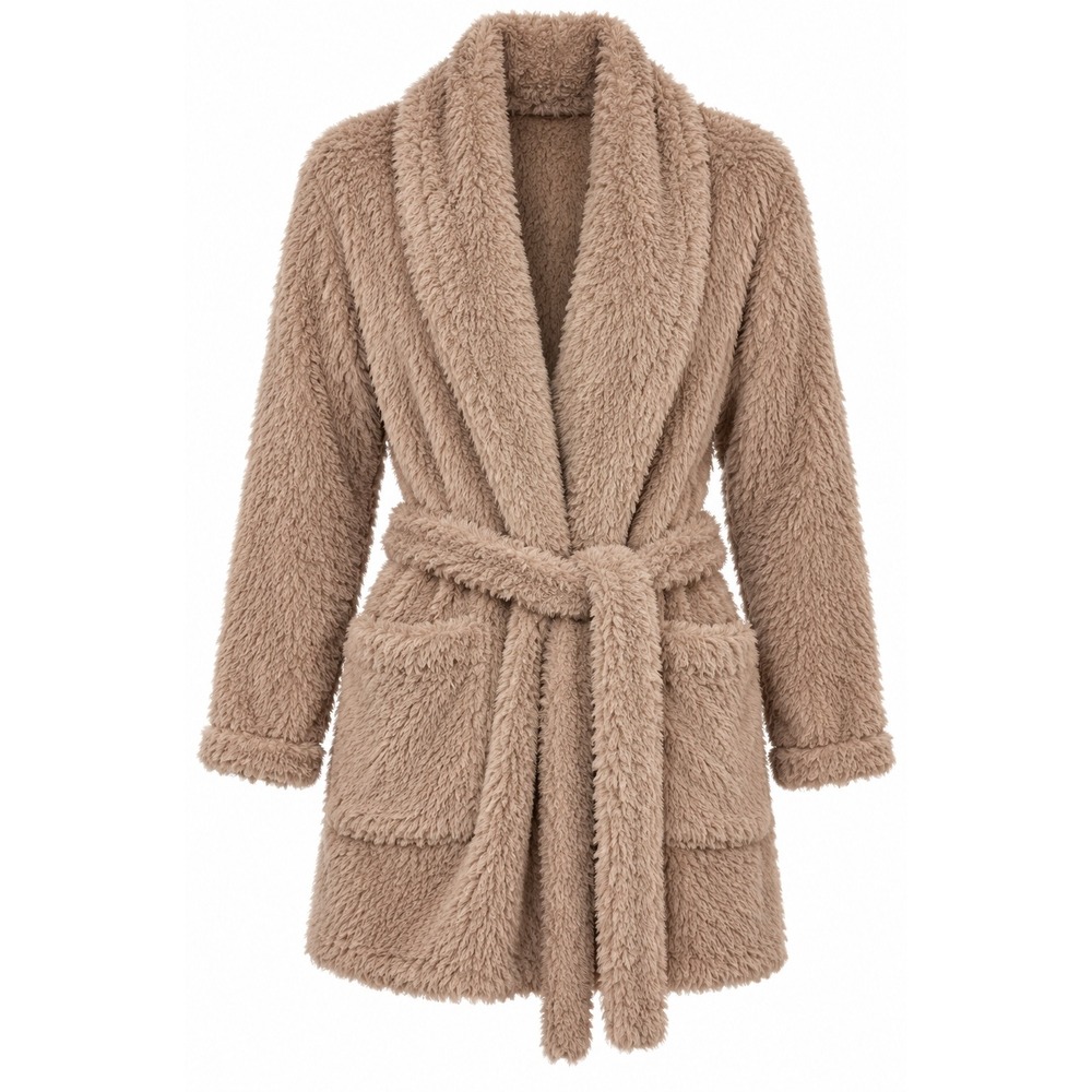Natori Robe Plush Teddy Fleece Shawl Collar Belted Dusty Rose Spa Cozy Women S/M